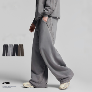 420g Distressed Webbing-Paneled Trousers with Raw Hems