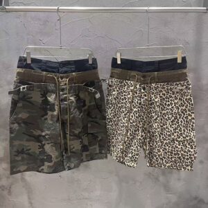 Camo & Leopard Print Double-Waist Cargo Shorts