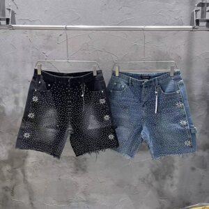Rhinestone-Embellished Carpenter Denim Shorts