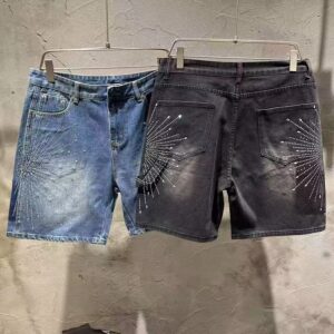Rhinestone-Embellished Carpenter Denim Shorts