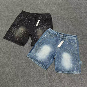 Rhinestone-Embellished Carpenter Denim Shorts