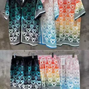 Gradient Heart Print Camp Collar Co-Ord Set