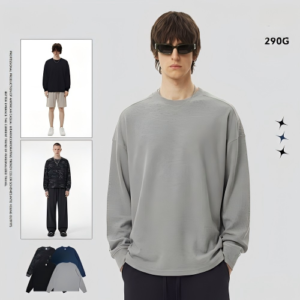 Loose-Fit, Functional-Style Long-Sleeve Top with Waffle Texture