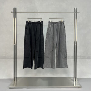 High-Street Style Spliced, Raw-Hem Washed Casual Trousers
