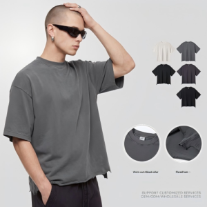 270g vintage-wash t shirt with distressed hem