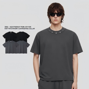 285g vintage-wash t shirt with metal rivets